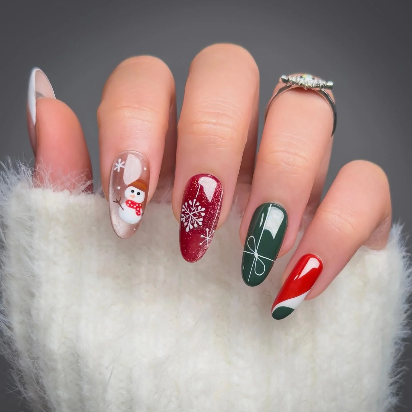 Snowman Almond Nails