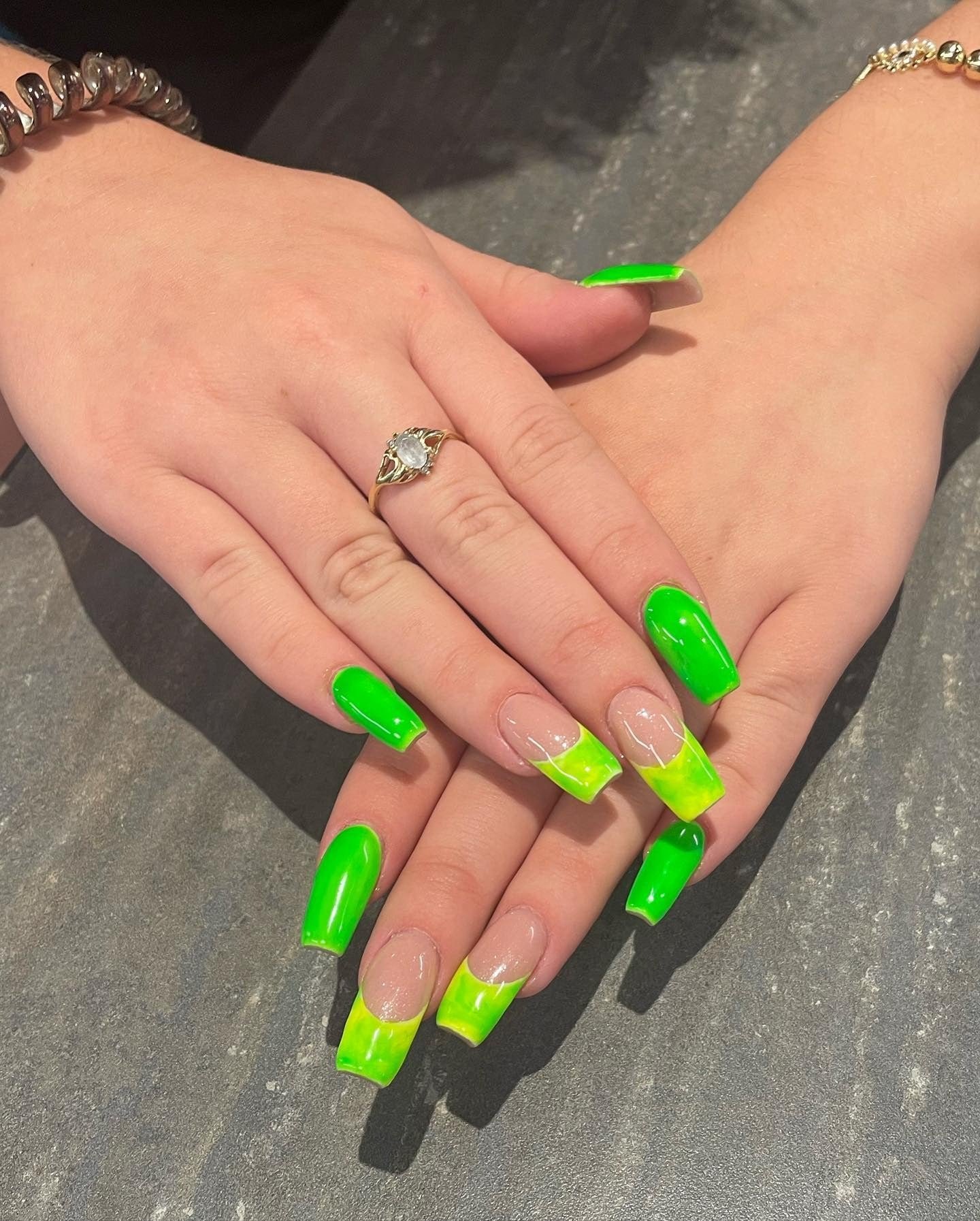 Square Green French Tips