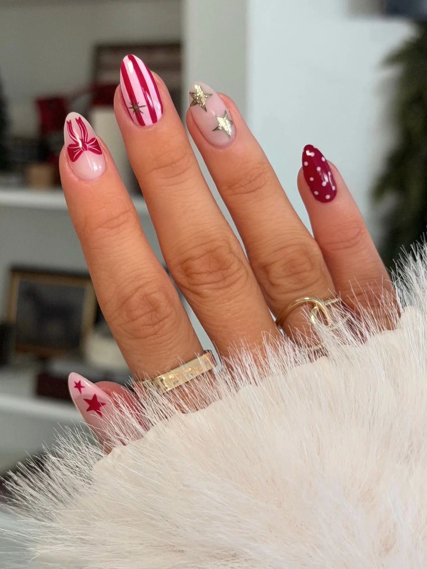 Star Stripe Almond Nails