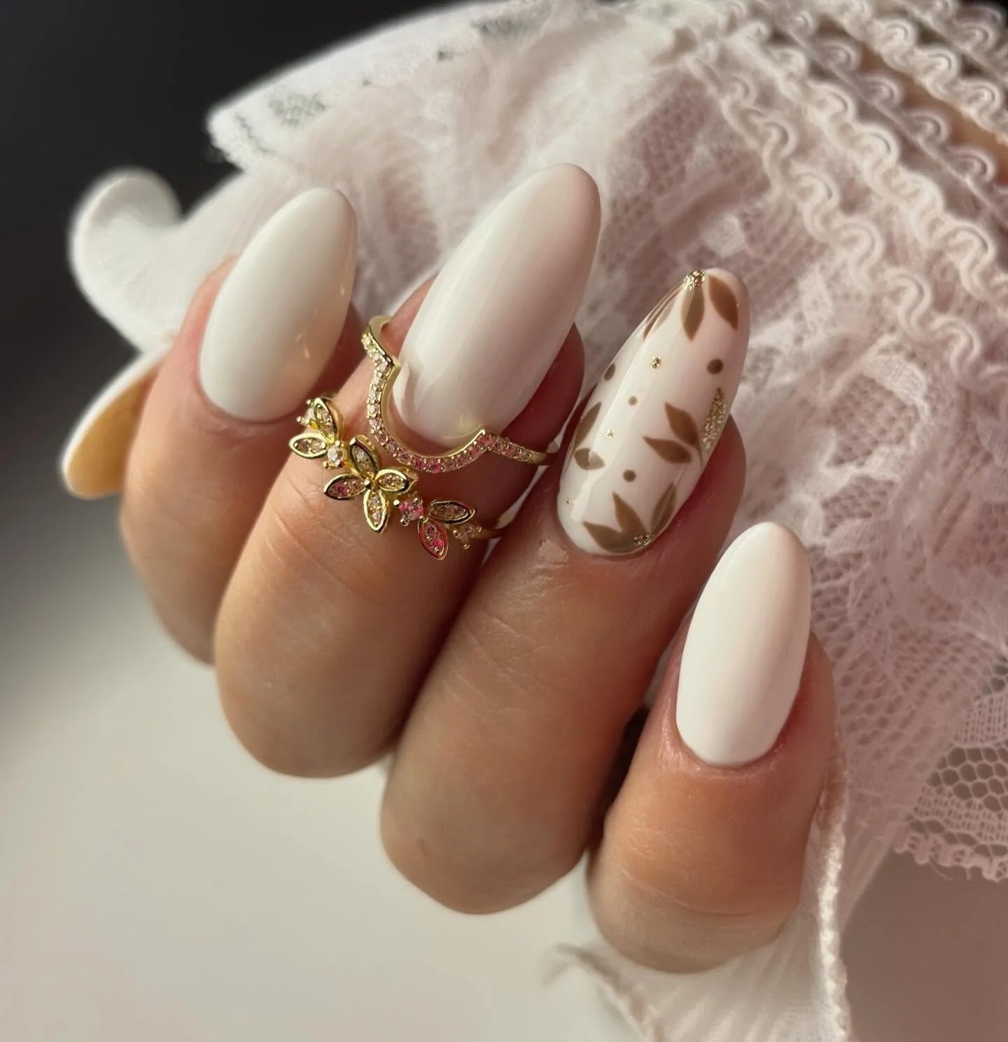 White Botanical Nails