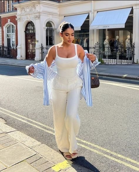 White Pants Blue Shirt
