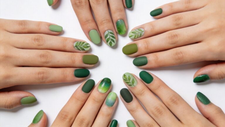 Earth Day Nail Ideas in Green and Natural Tones