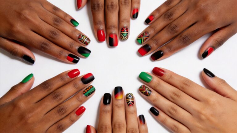 Juneteenth Nail Ideas in Red Black and Green