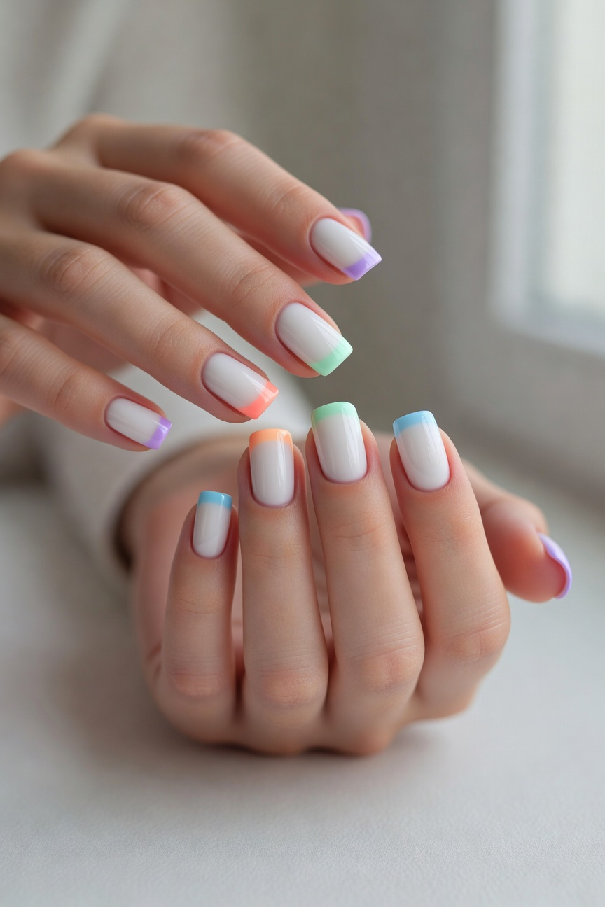 Rainbow French Nails
