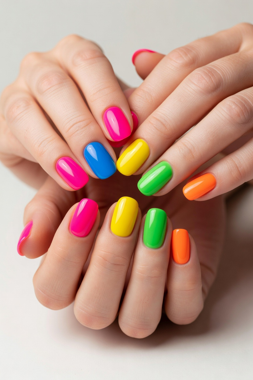 Rainbow Stripe Nails