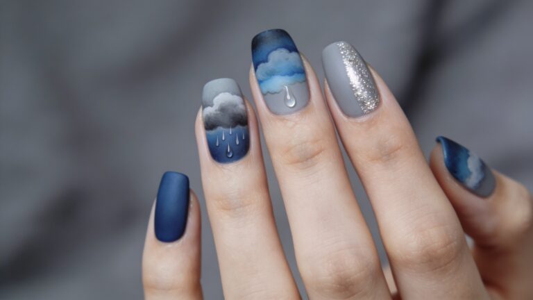 Rainy Day Nail Ideas in Moody Blues and Grays