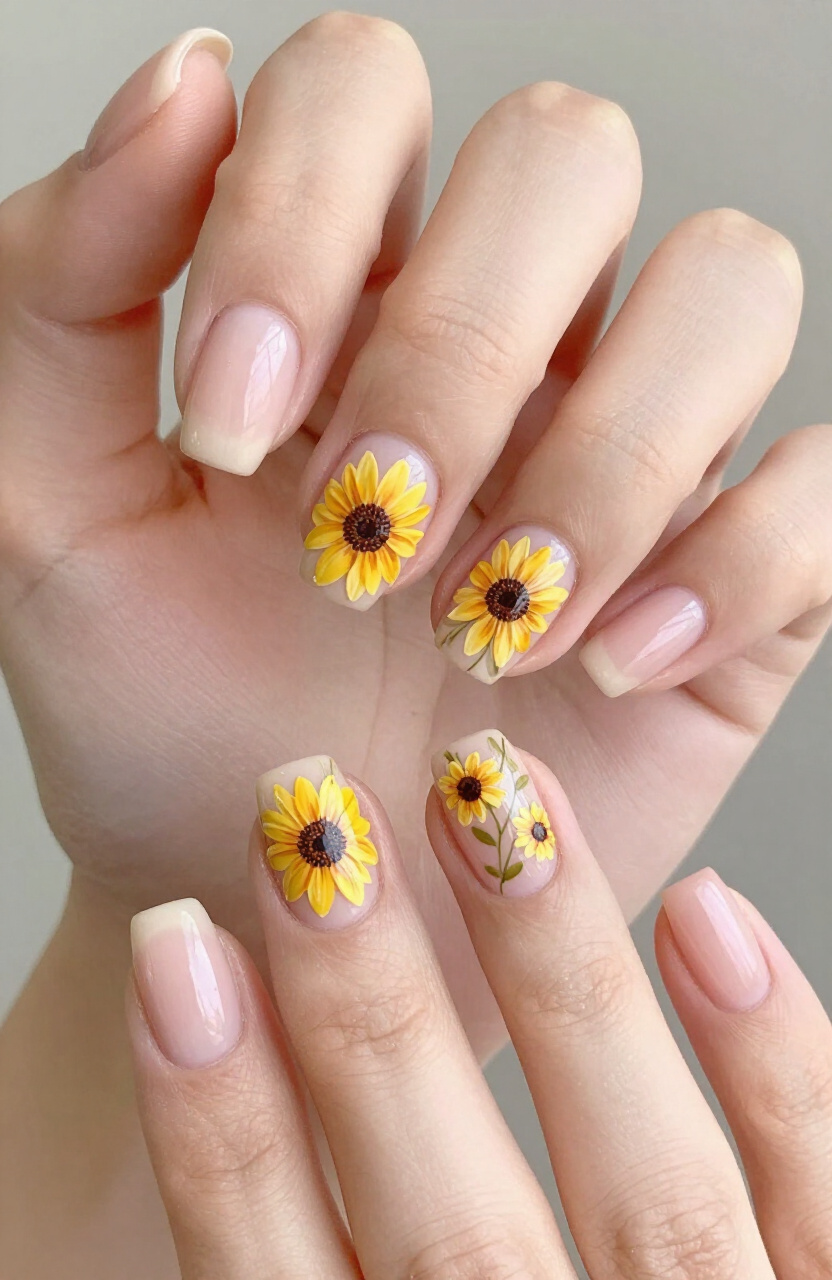 Sunflower Accent Nails