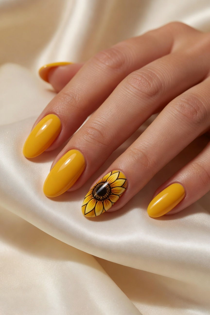 Bold Sunflower Statement Accent Nail