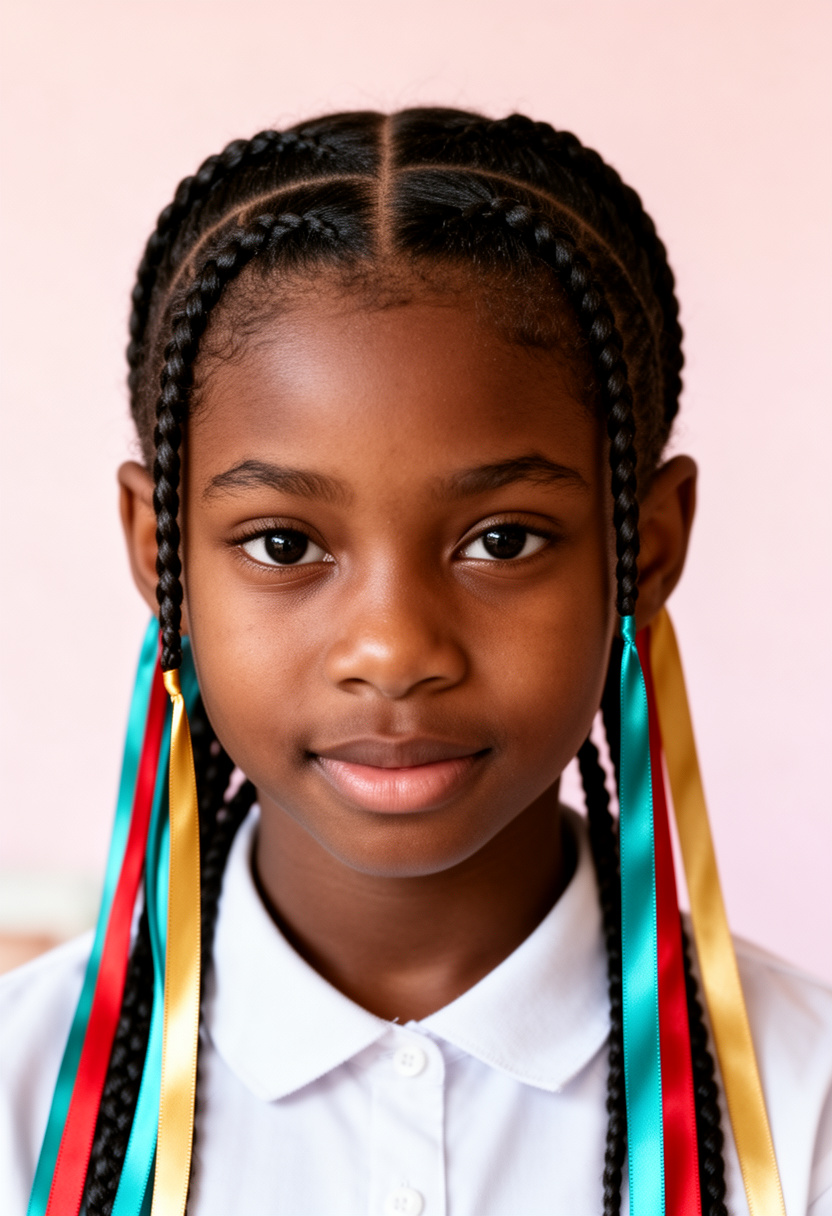 Cornrows with Colorful Ribbon Ties
