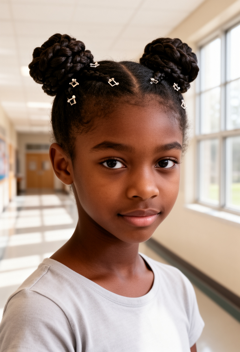 Dutch Braids into Space Buns
