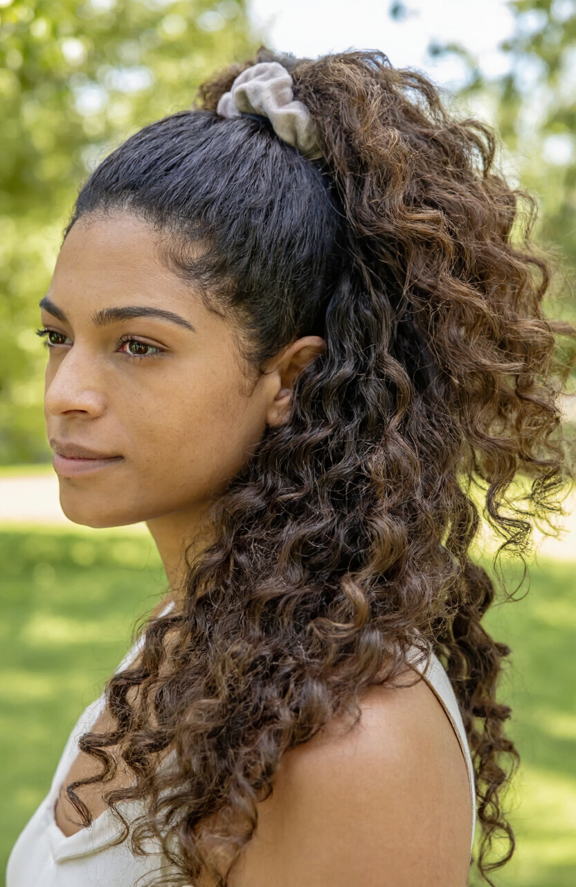 Half-Up Curly Pony Style