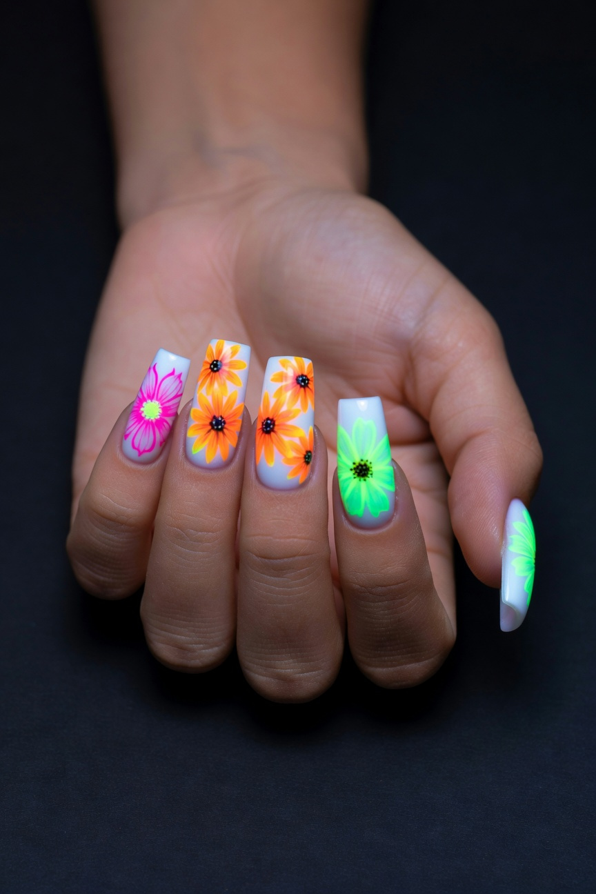 Neon Wildflower Festival Ready Nails