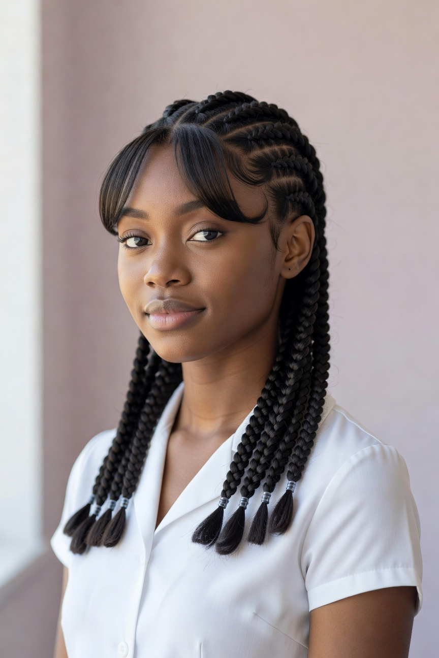Feed-In Braids with Faux Bangs