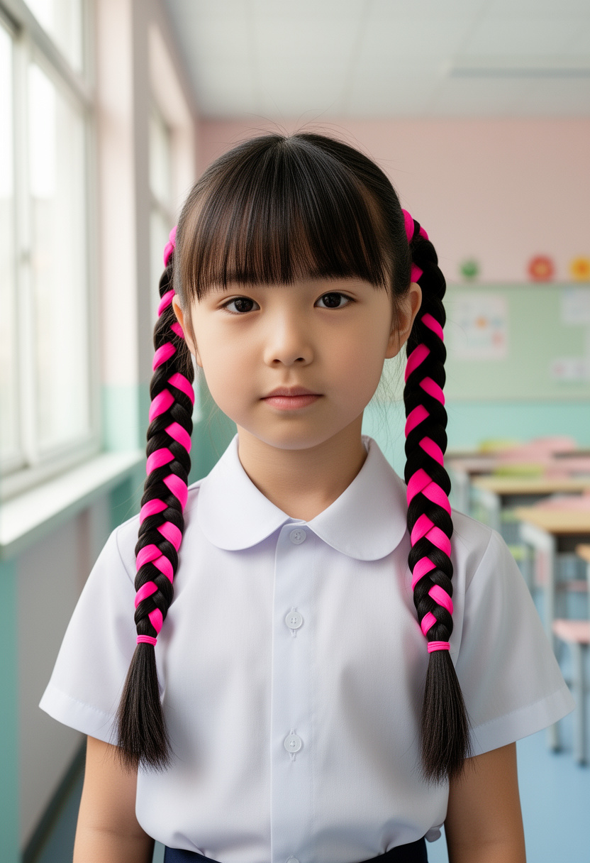 Two-Tone Ribbon Wrapped Pigtails