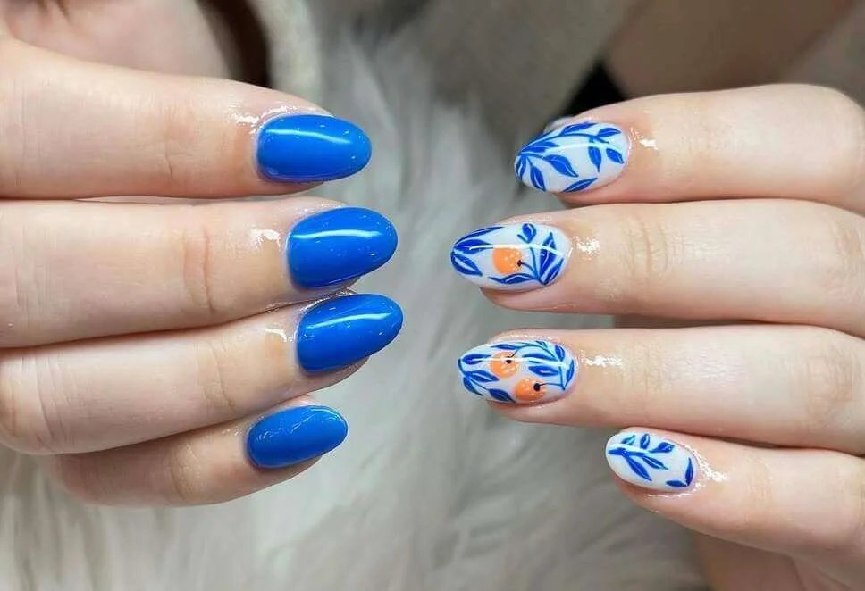 Blue Floral Nails
