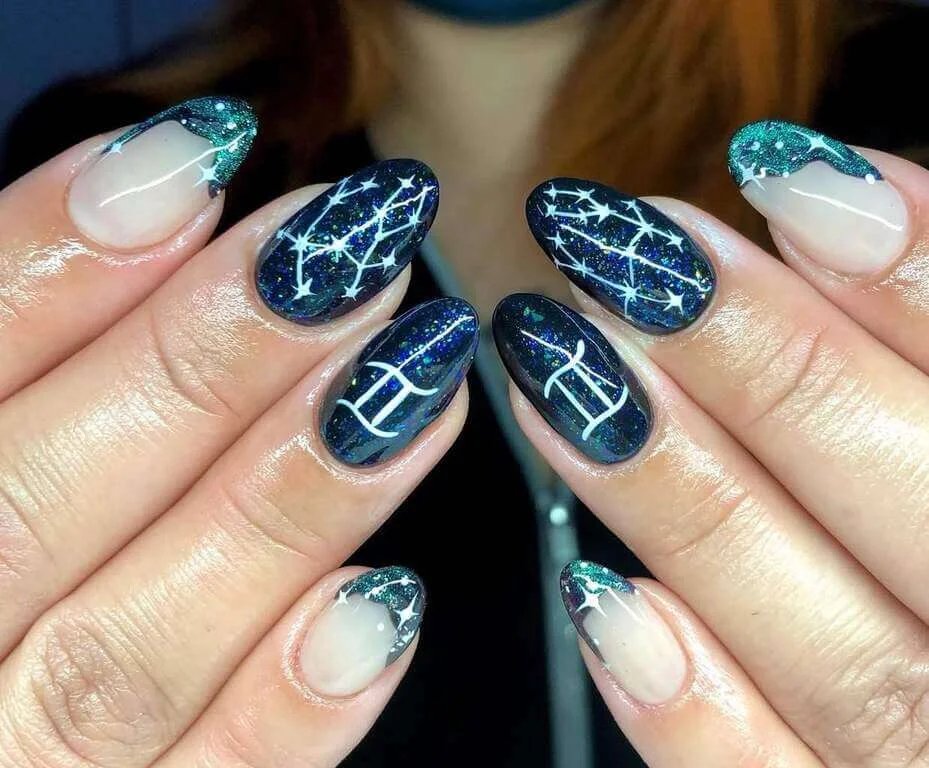 Blue Glitter French Tips