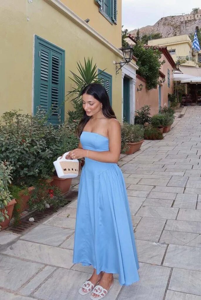 Blue Strapless Midi Dress