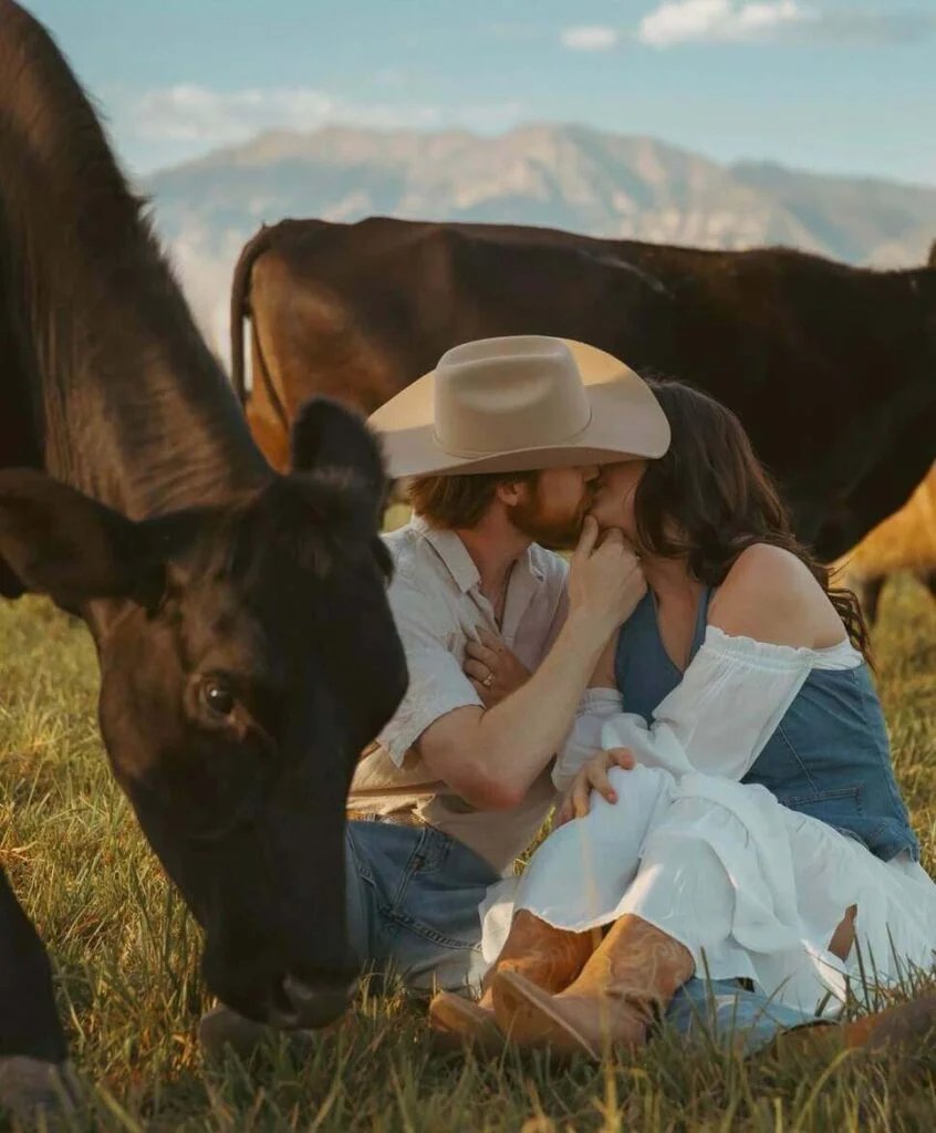Couple Kissing Horses