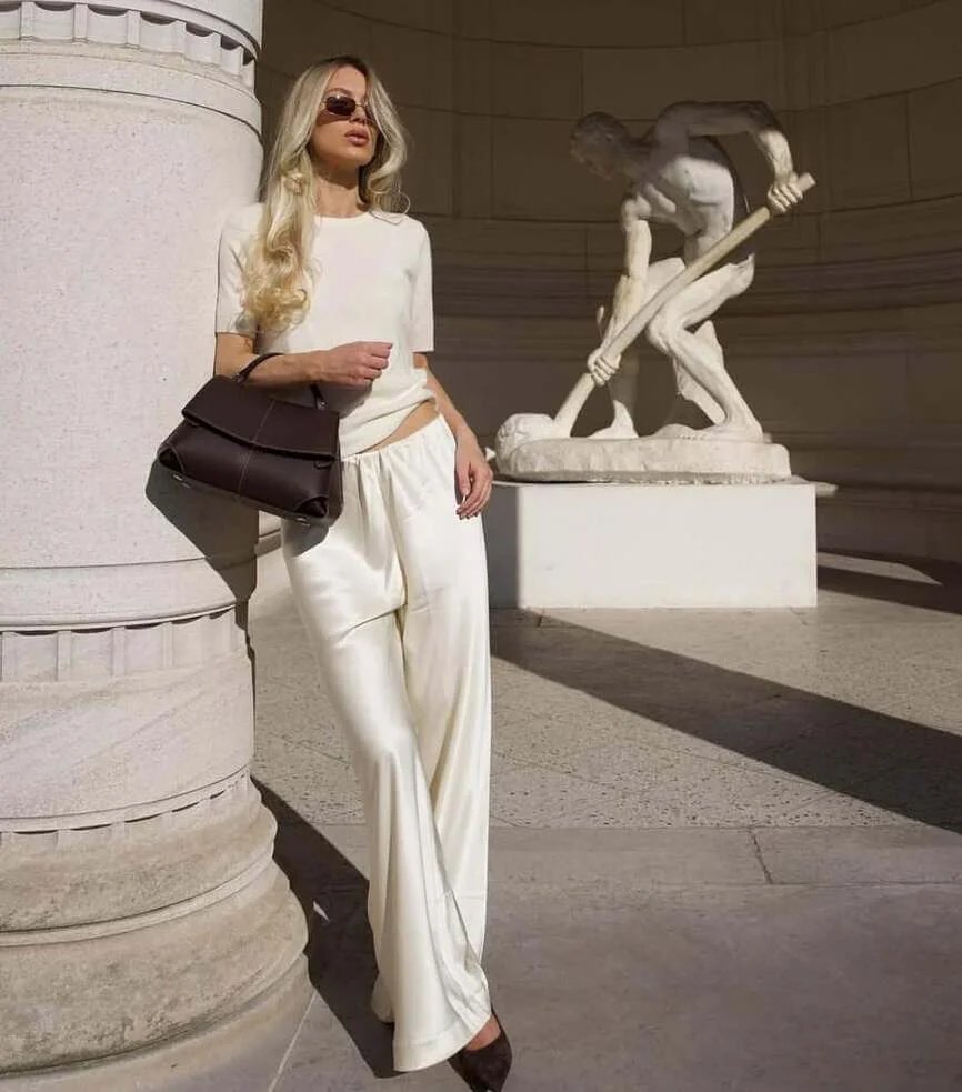 Cream Wide-Leg Trousers