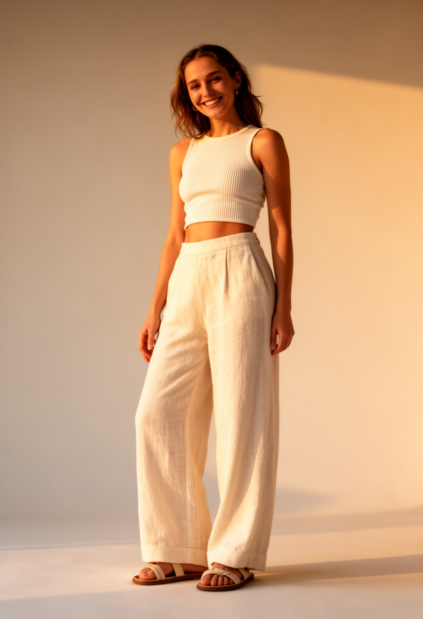 Crop Top with Wide-Leg Trousers