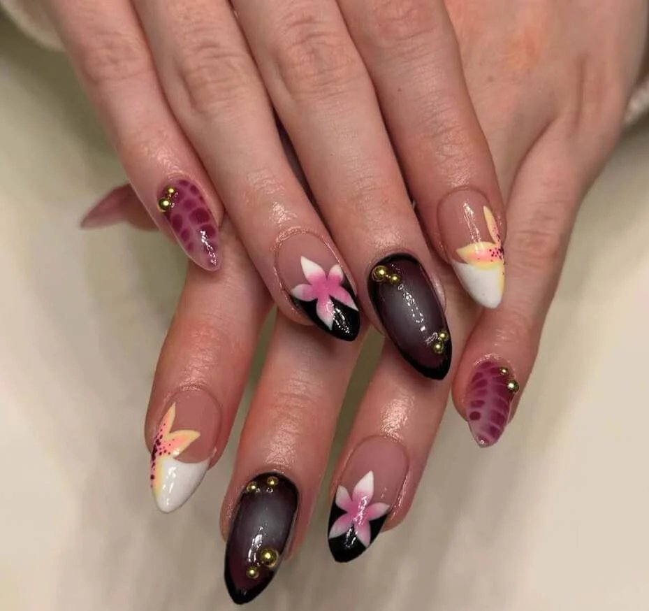 Dark Floral Nails