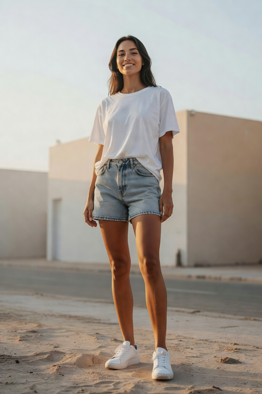 Denim Shorts with Relaxed Tee