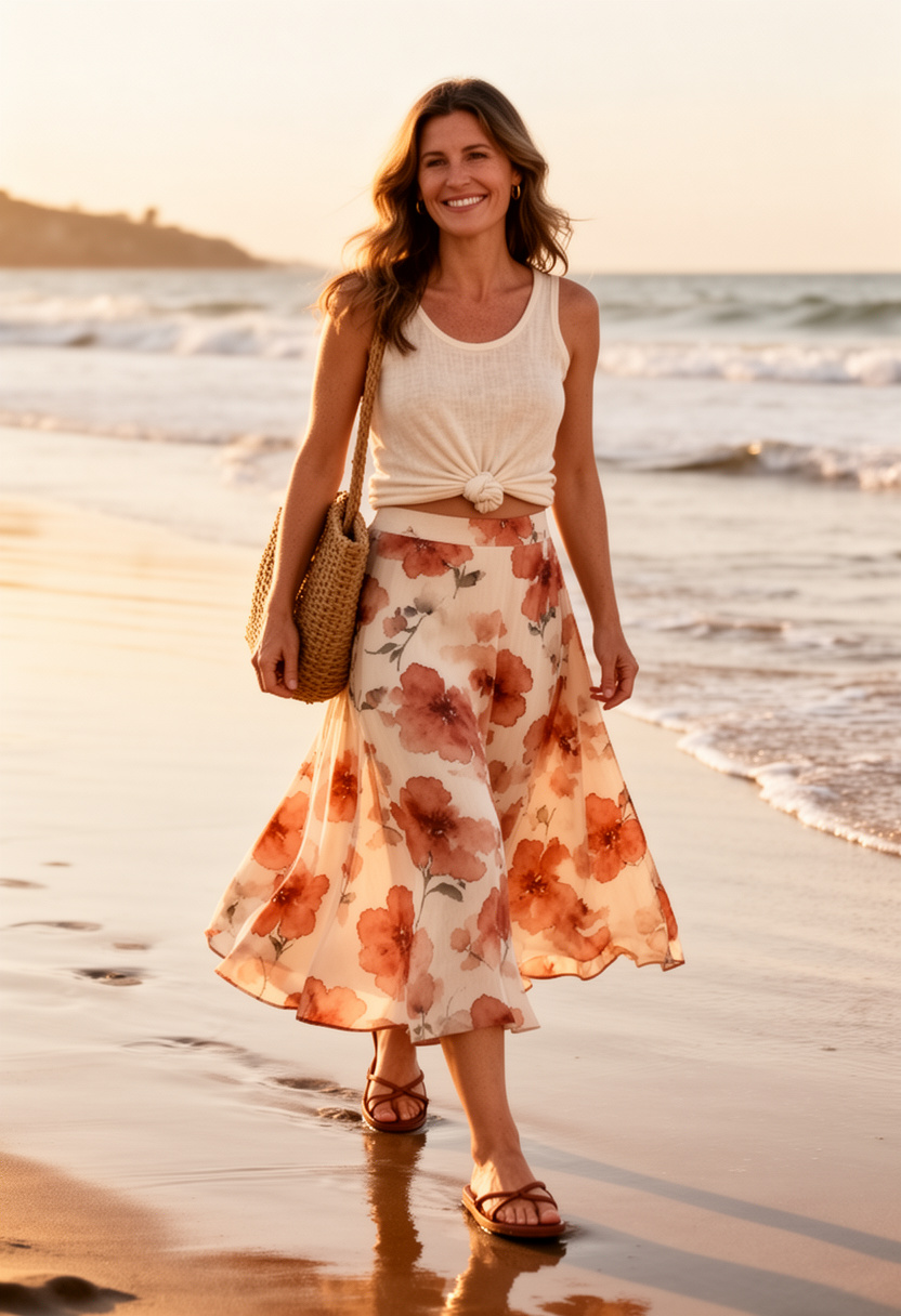 Flowy Midi Skirt Beach Look