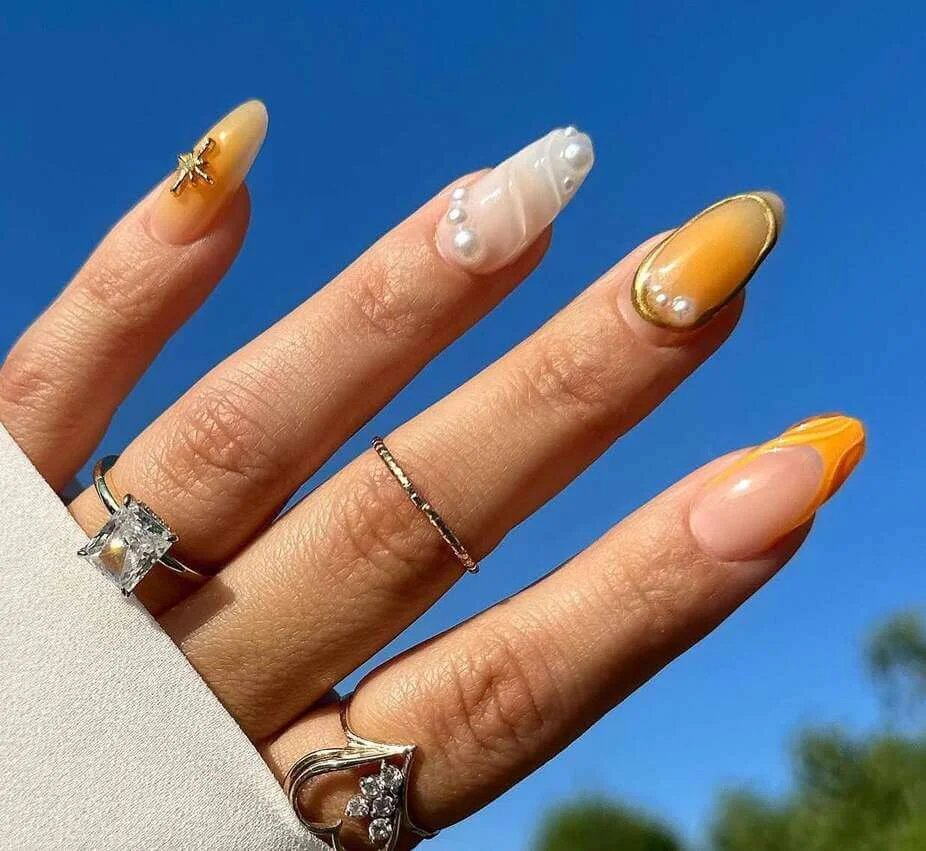 Gold Orange Nails