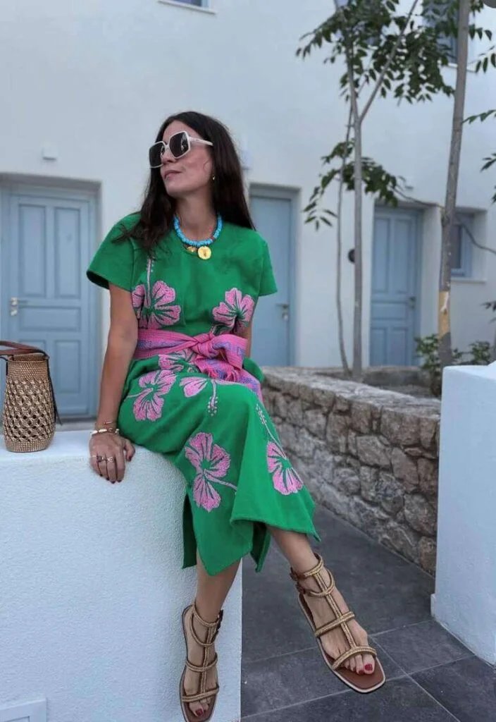 Green Floral Midi Dress