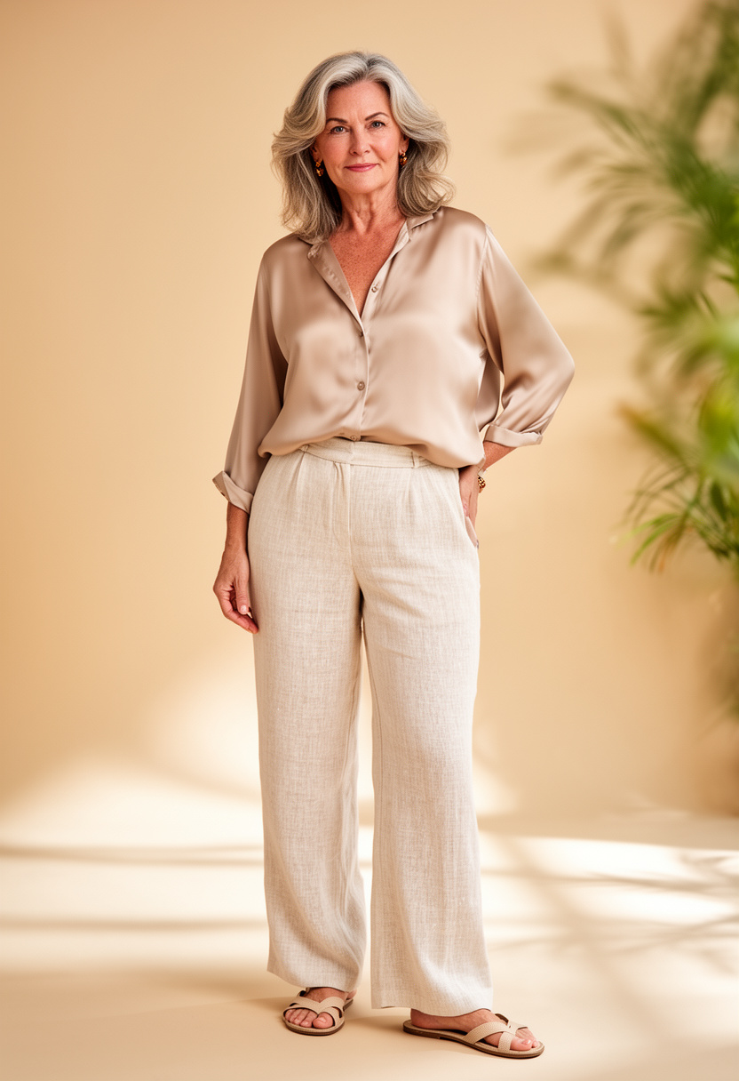 Linen Pants and Silk Blouse