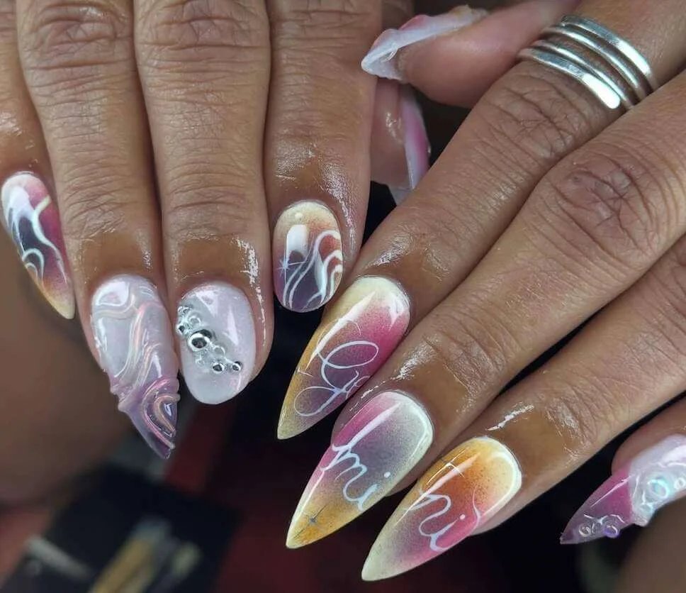 Marble Script Nails