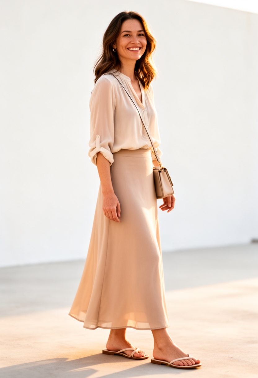 Maxi Skirt with Tucked Blouse