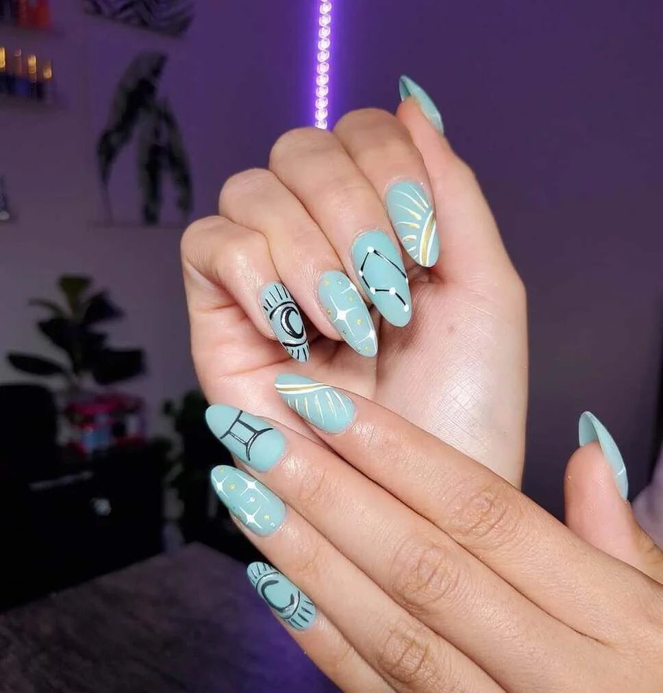 Mint Constellation Nails