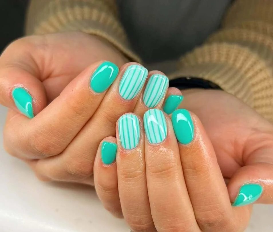 Mint Striped Nails