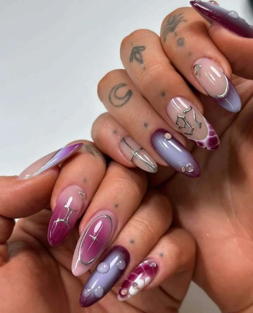 Purple Ombre Gemini Nails