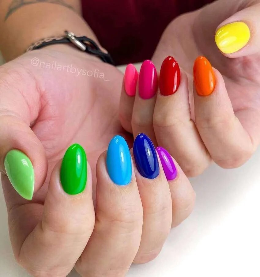 Rainbow Glossy Nails