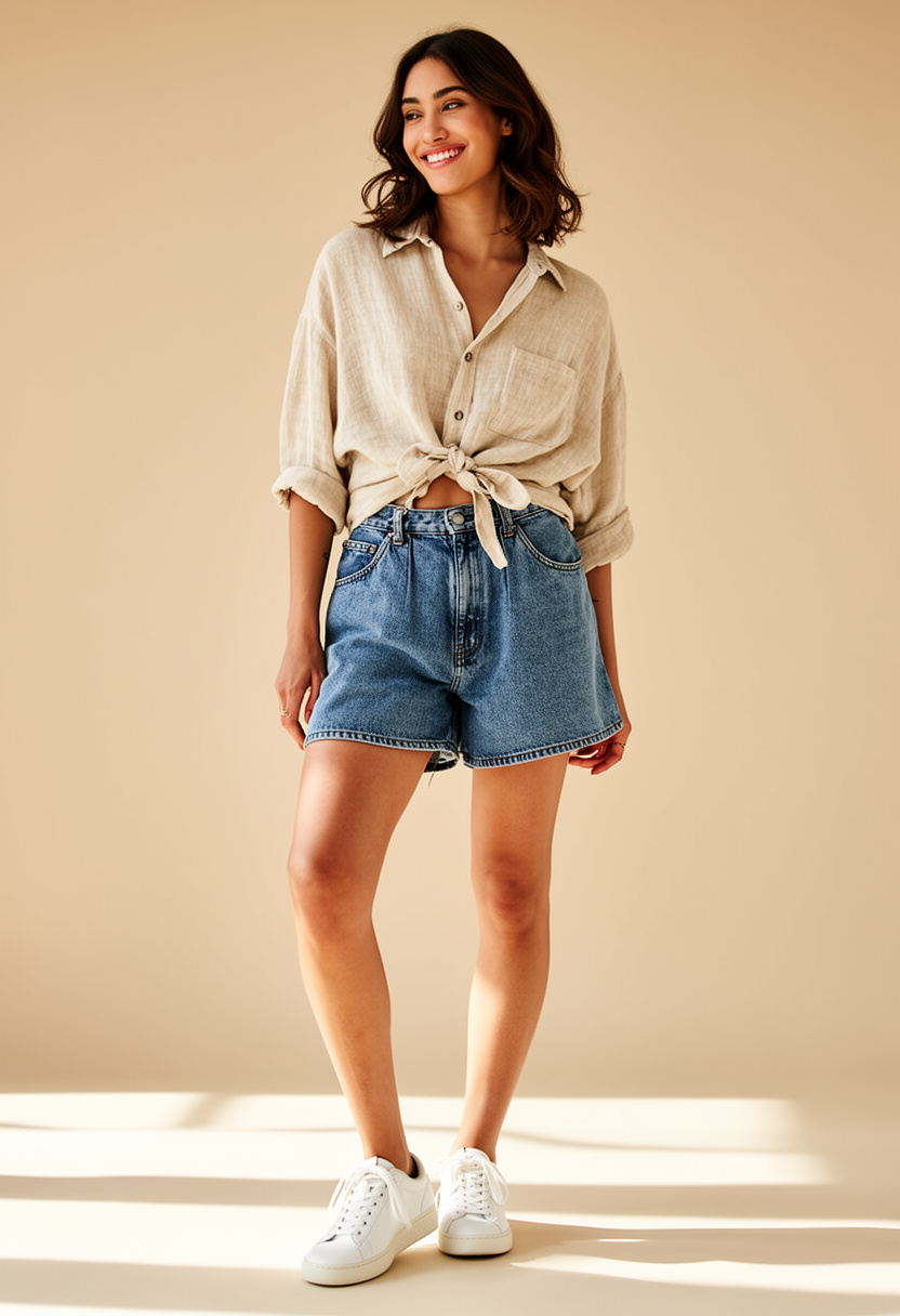 Relaxed Denim Shorts Outfit