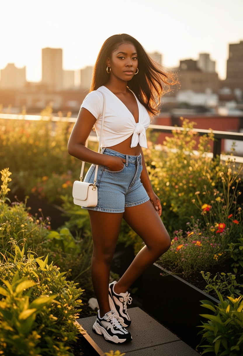 Denim Shorts And Crop Top