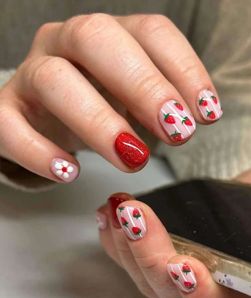 Strawberry Stripe Nails