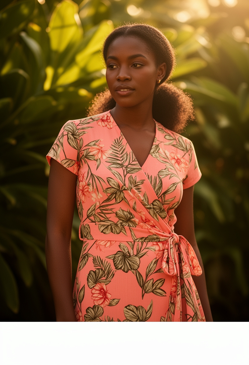 Tropical Print Wrap Dress