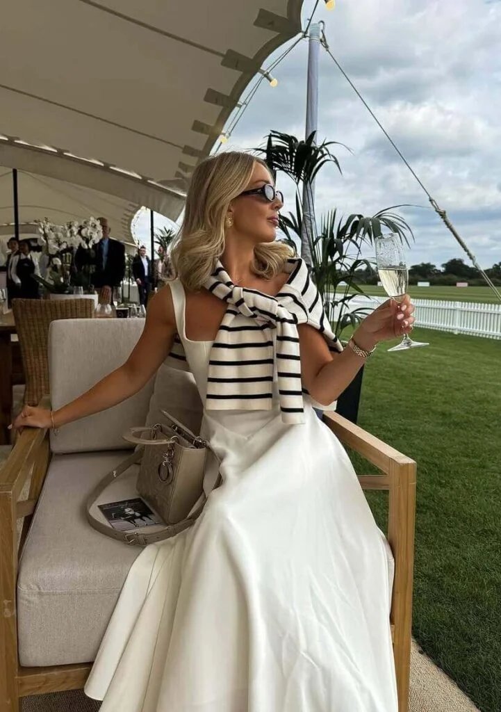 White Dress, Striped Sweater