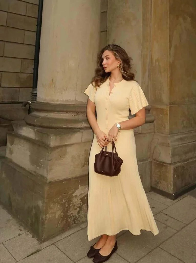 Yellow Button Midi Dress