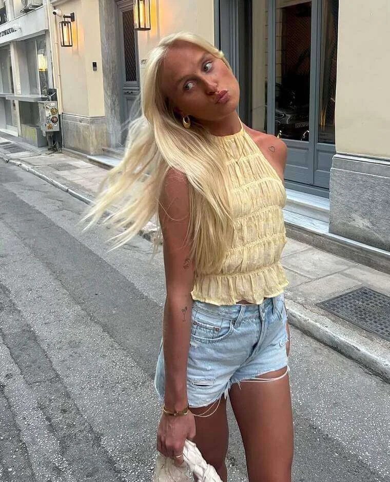 Yellow Top and Denim Shorts