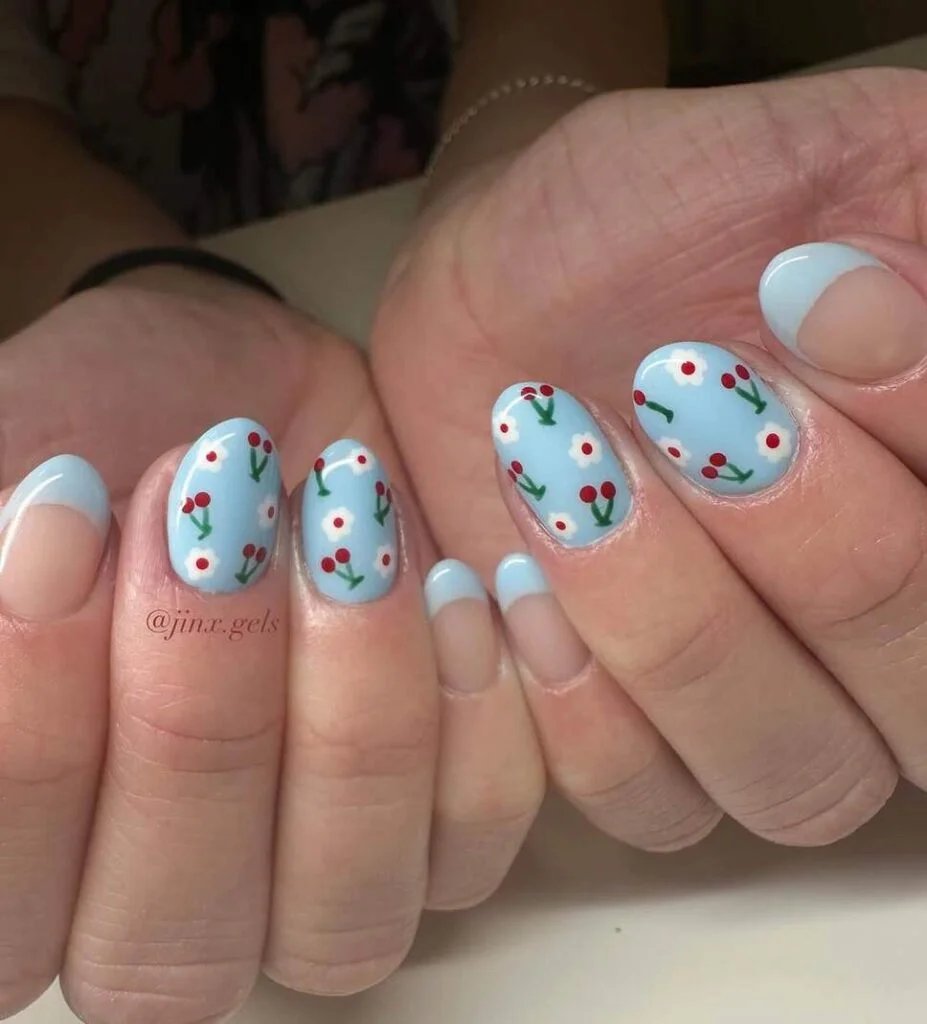 Baby Blue Cherry Nails
