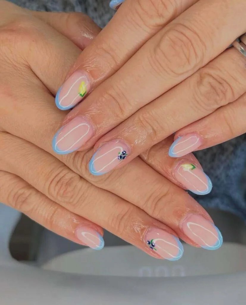 Blue Floral French Tips