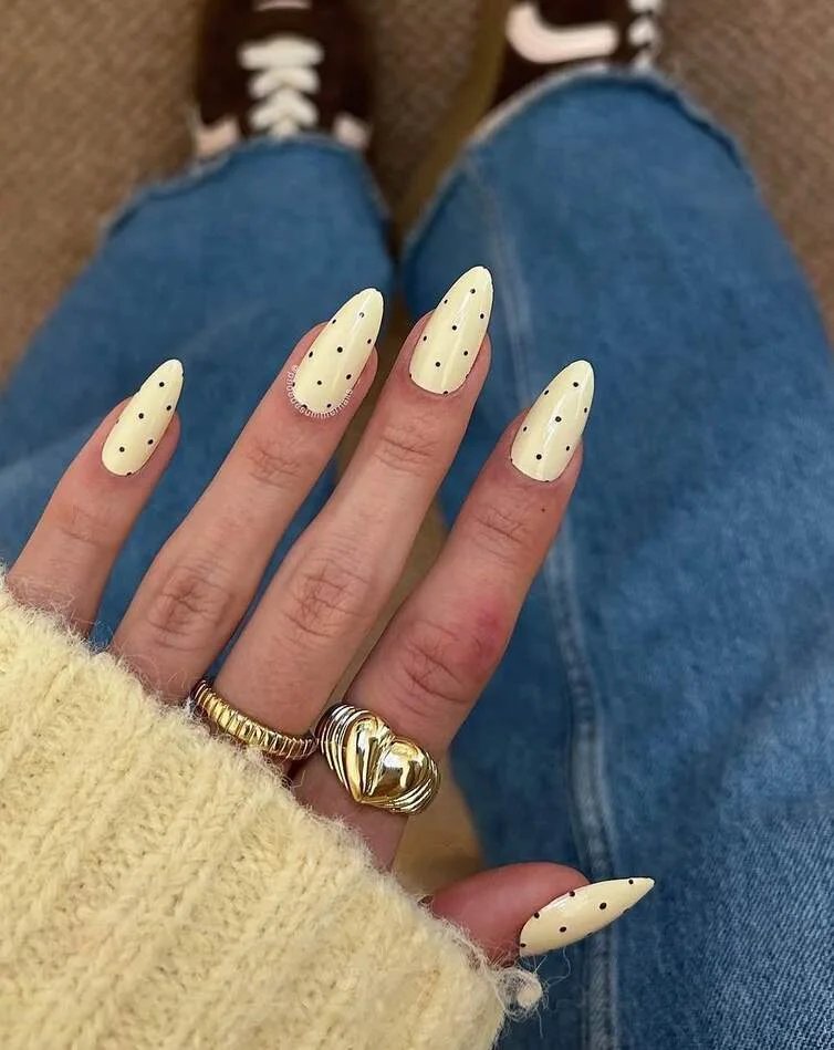 Butter Yellow Dotted Nails