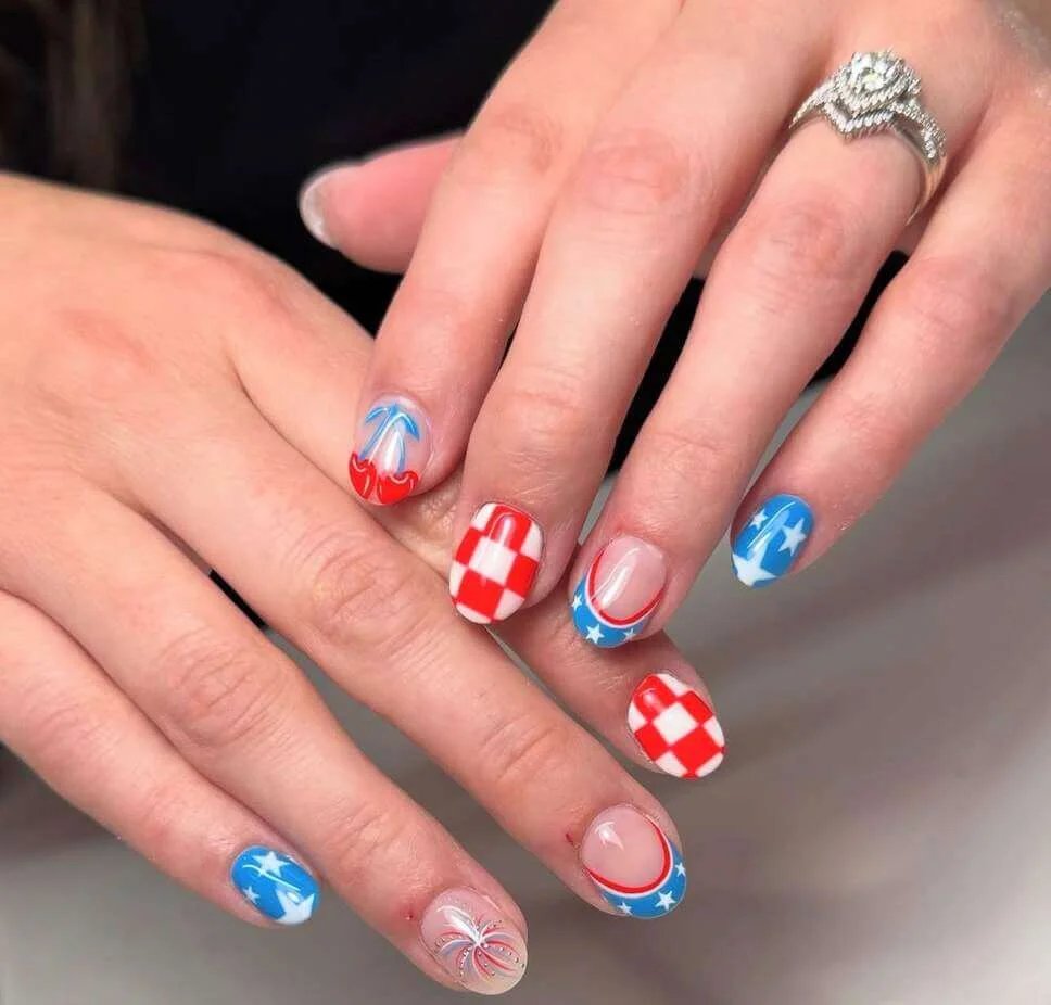 Patriotic Checkerboard Nails