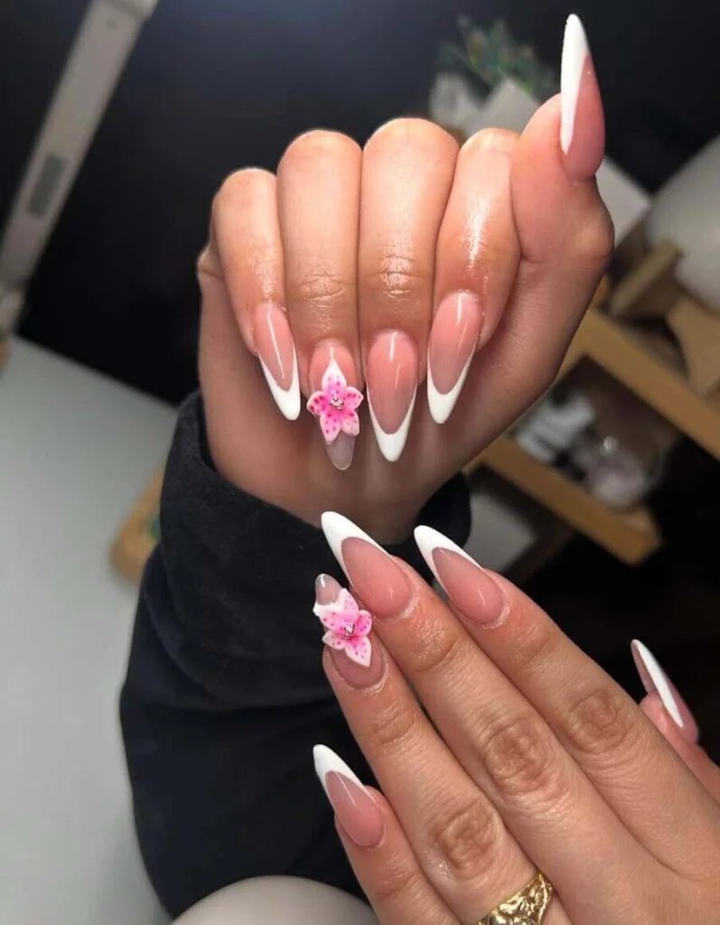 Pink Floral French Tips