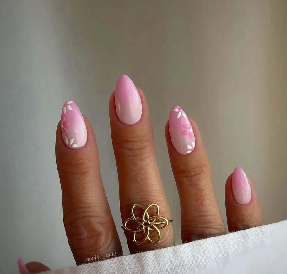 Pink Floral Nails