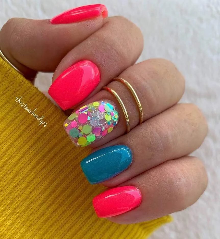 Pink Glitter Nails